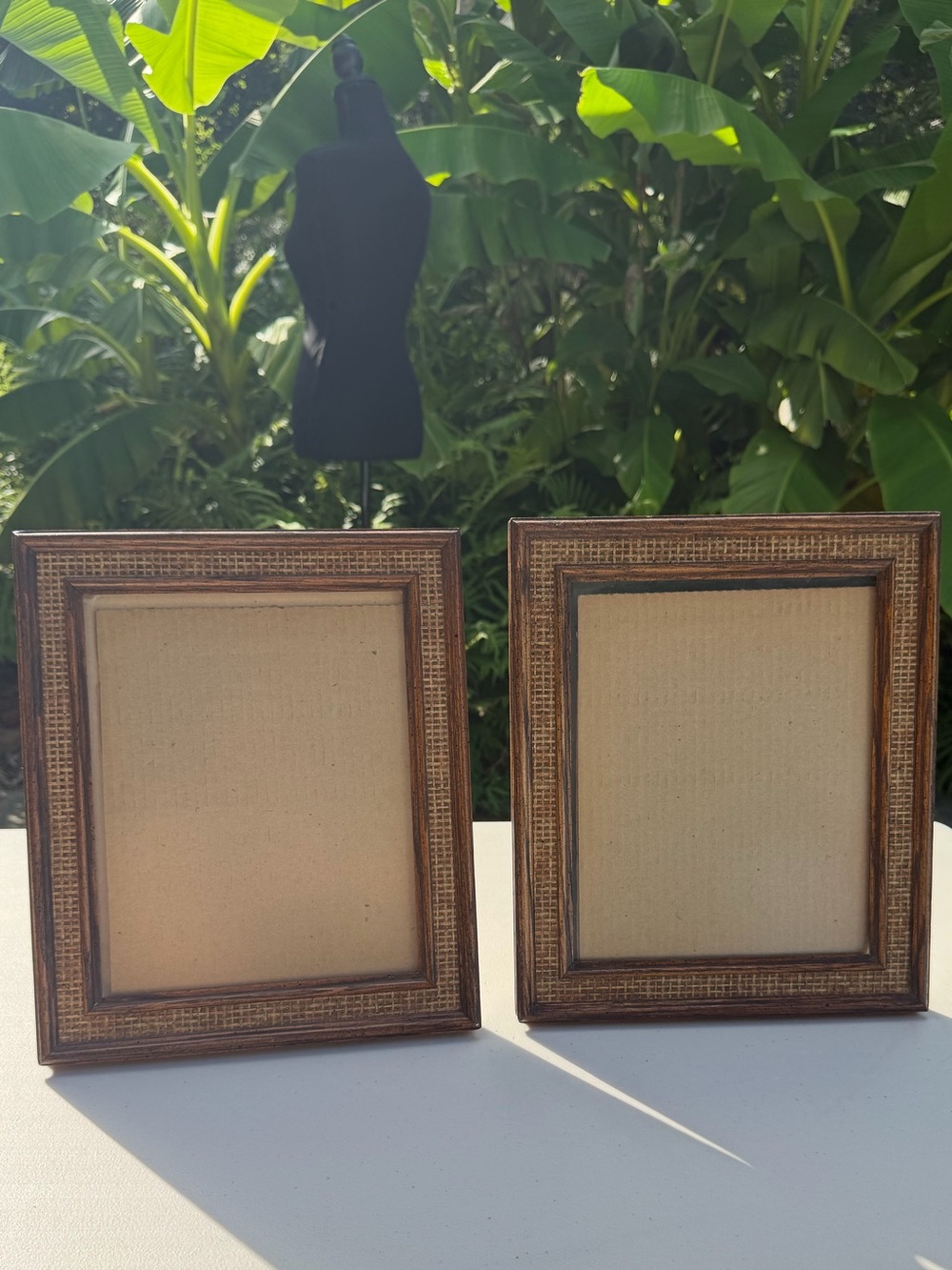 Vintage Mid Century Cane Rattan & Wood 8x10 - Set of 2 Matching Picture Frames